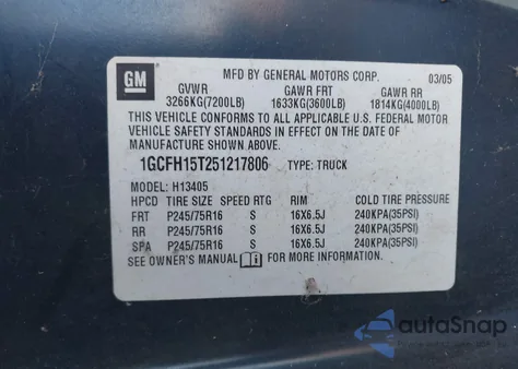 2005 Chevrolet Express z USA, uszkodzony, nr VIN 1GCFH15T251217806